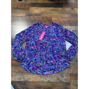 NWT Lilly Pulitzer Hensley Blouse Top In Purple Berry Colony Conga Sz XS $128